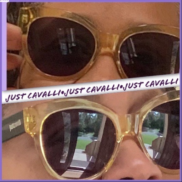 JUST CAVALLI SHINY YELLOW & SMOKE OVAL SUNGLASSES - Picture 5 of 12